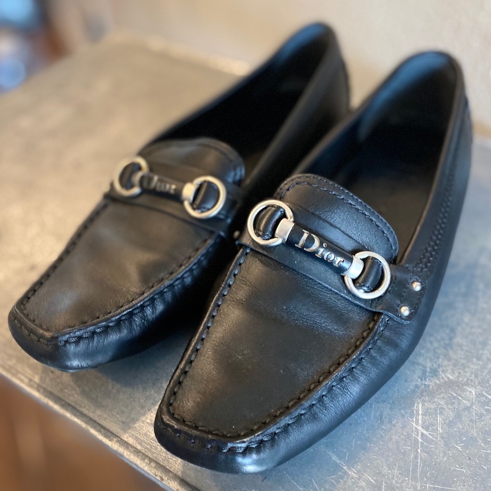 Women's Dior Black Grained Calfskin Loafers Gem